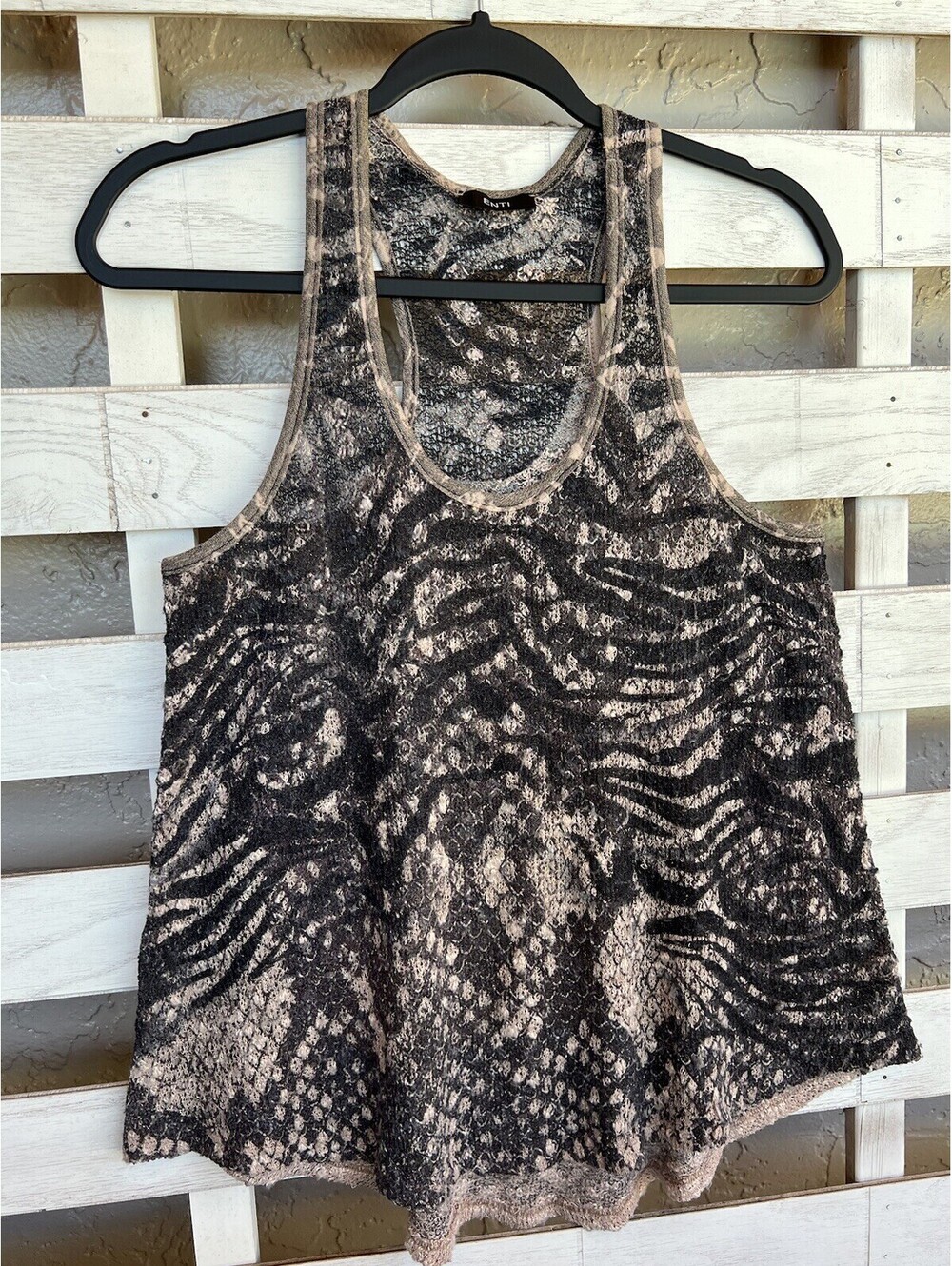 ENTI Crochet Brown Knit Tunic Tank Top Women's M Sheer See Thru Sleeveless.